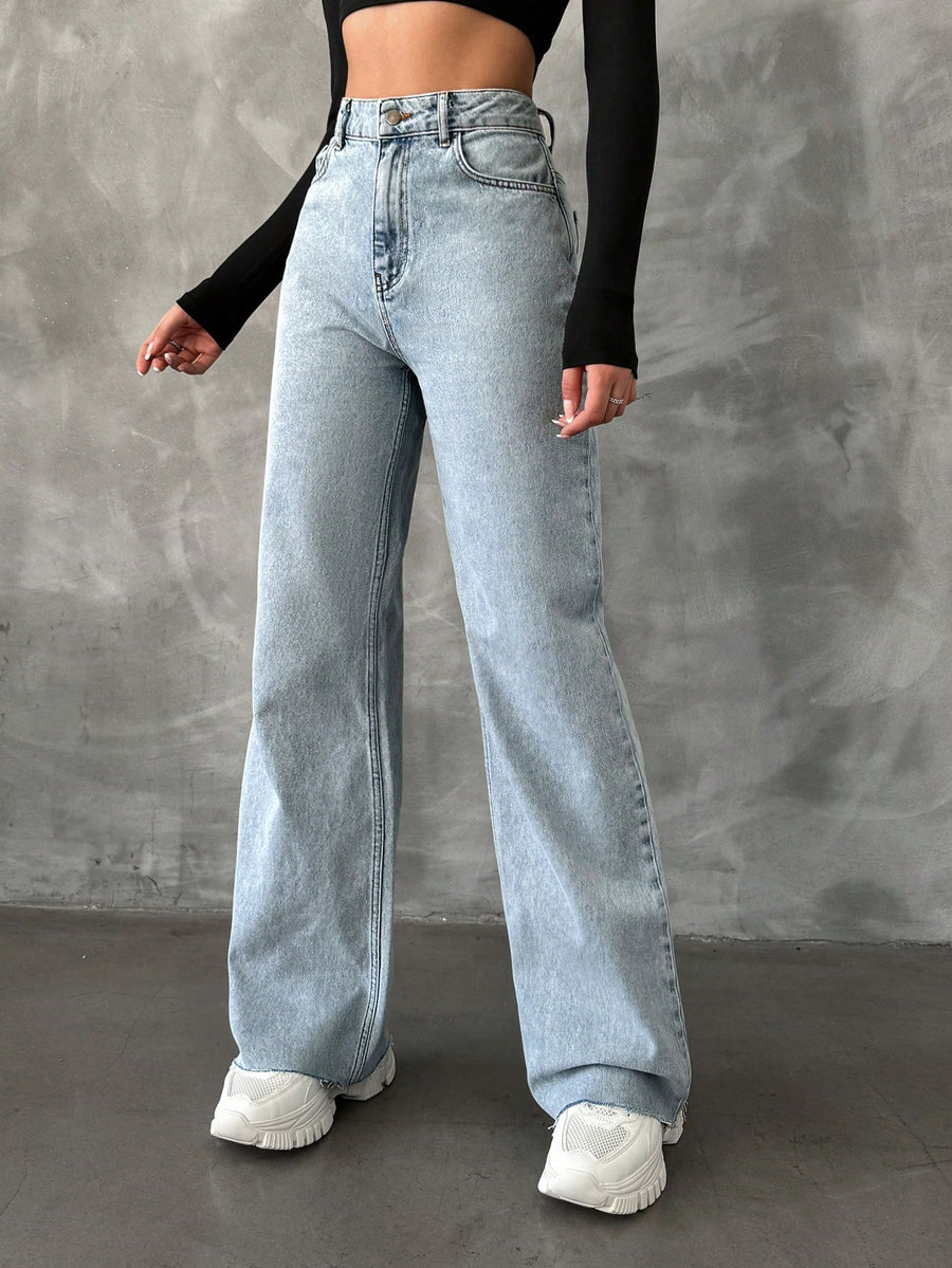 GlowUp Straight Fit High Rise Jeans – High Rise Straight Fit Jeans Back View – Glossia Fashion