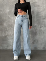 GlowUp Straight Fit High Rise Jeans – High Rise Straight Fit Jeans Style View – Glossia Fashion