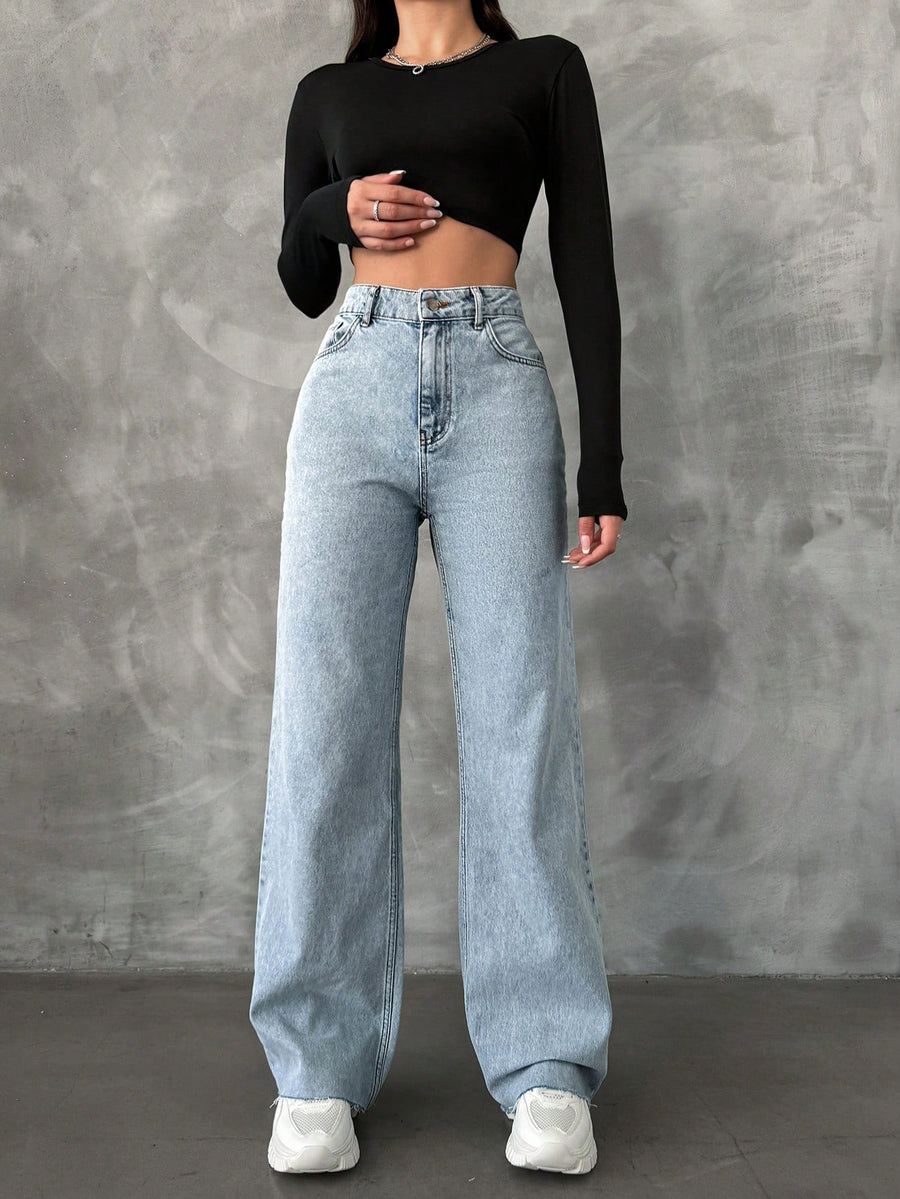 GlowUp Straight Fit High Rise Jeans – High Rise Straight Fit Jeans Style View – Glossia Fashion