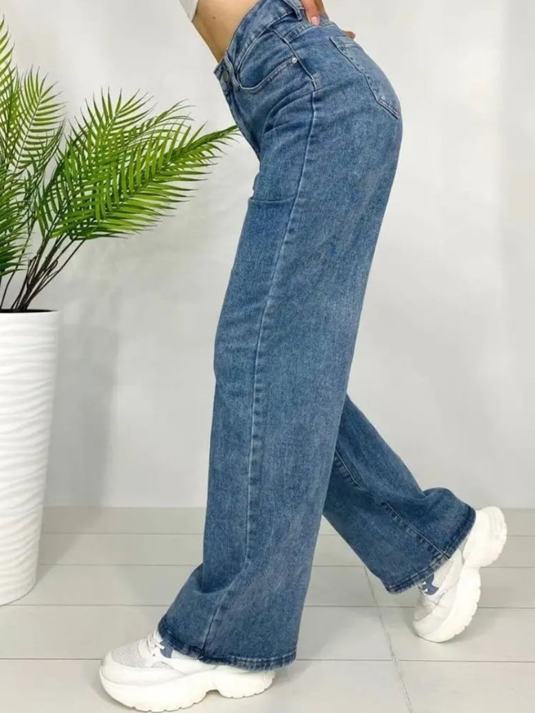 Navy Blue Stonewash High Rise Straight Fit Boyfriend Jeans