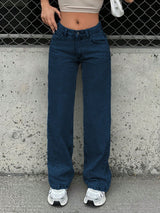 Zenfit High-Rise Straight Denim – High Rise Straight Fit Jeans Detail View – Glossia Fashion