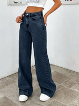Zenfit High-Rise Straight Denim – High Rise Straight Fit Jeans Front View – Glossia Fashion