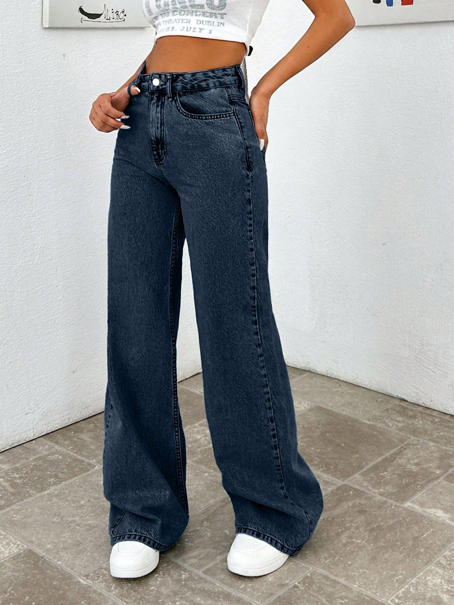 Zenfit High-Rise Straight Denim – High Rise Straight Fit Jeans Front View – Glossia Fashion