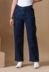 Trailblazer Cargo Denim Jeans – High Rise Cargo Jeans Front View – Glossia Fashion