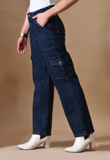 Trailblazer Cargo Denim Jeans – High Rise Cargo Jeans Side View – Glossia Fashion