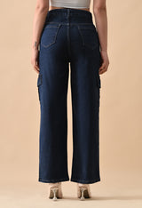 Trailblazer Cargo Denim Jeans – High Rise Cargo Jeans Back View – Glossia Fashion