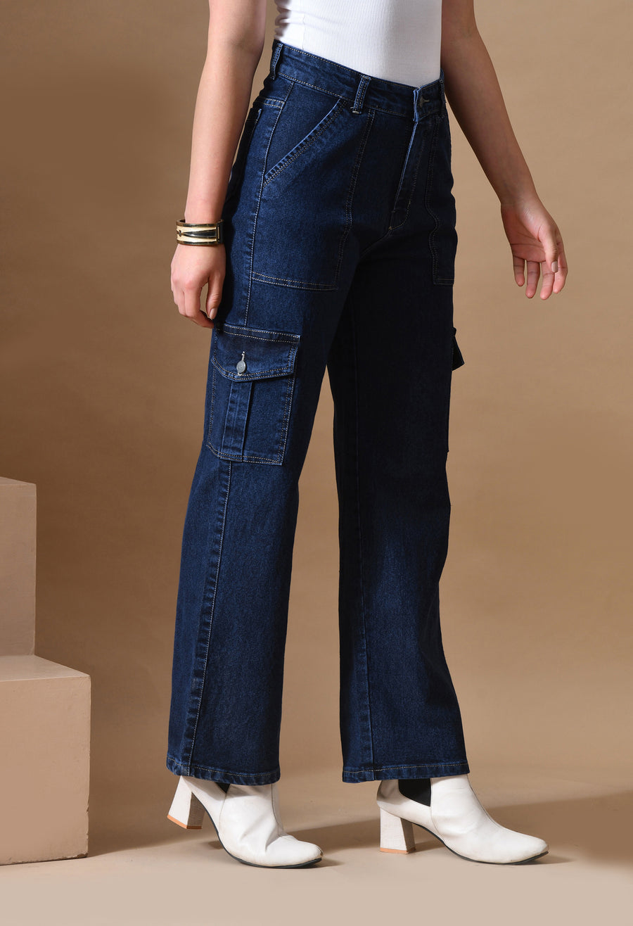Trailblazer Cargo Denim Jeans – High Rise Cargo Jeans Style View – Glossia Fashion