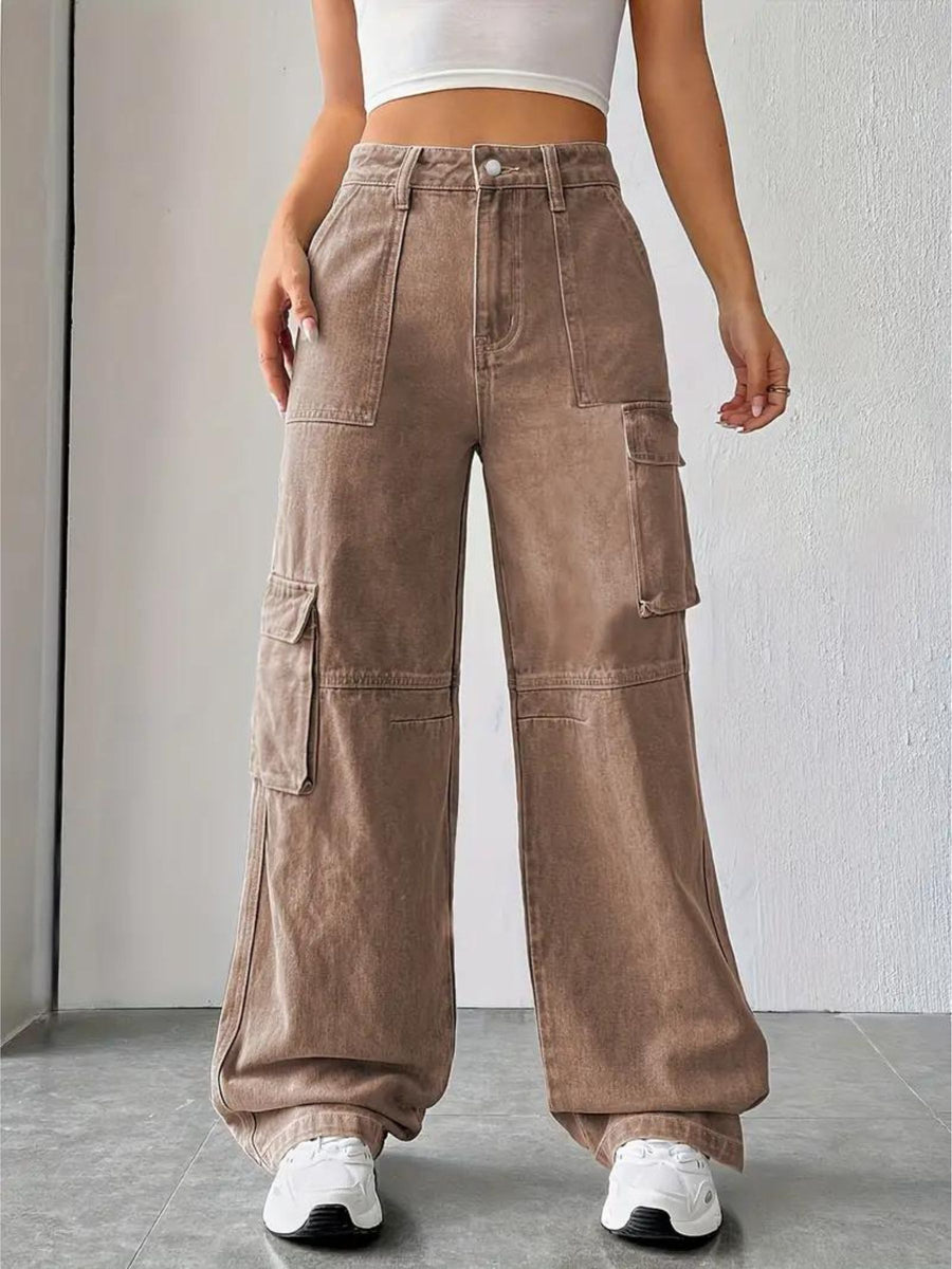 City Slicker Scout Cargo Denim – High Rise Cargo Jeans Front View – Glossia Fashion