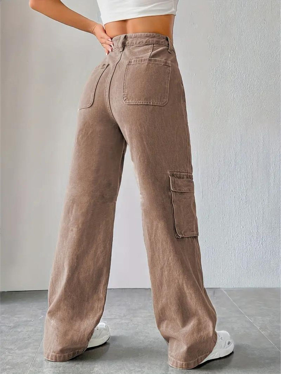 City Slicker Scout Cargo Denim – High Rise Cargo Jeans Side View – Glossia Fashion