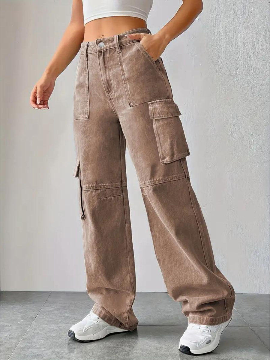 City Slicker Scout Cargo Denim – High Rise Cargo Jeans Detail View – Glossia Fashion