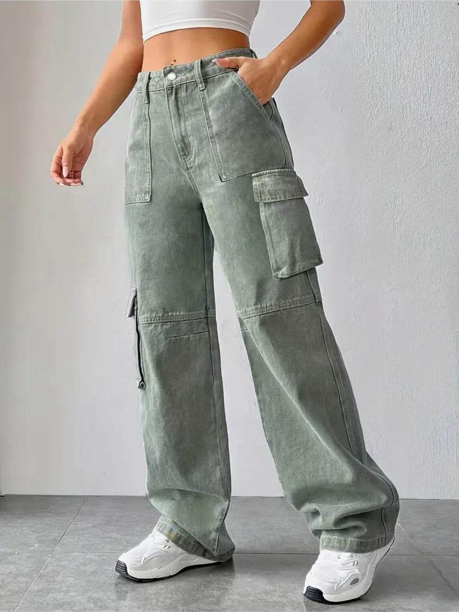 City Slicker Scout Cargo Denim – Brown Cargo Jeans Detail View – Glossia Fashion