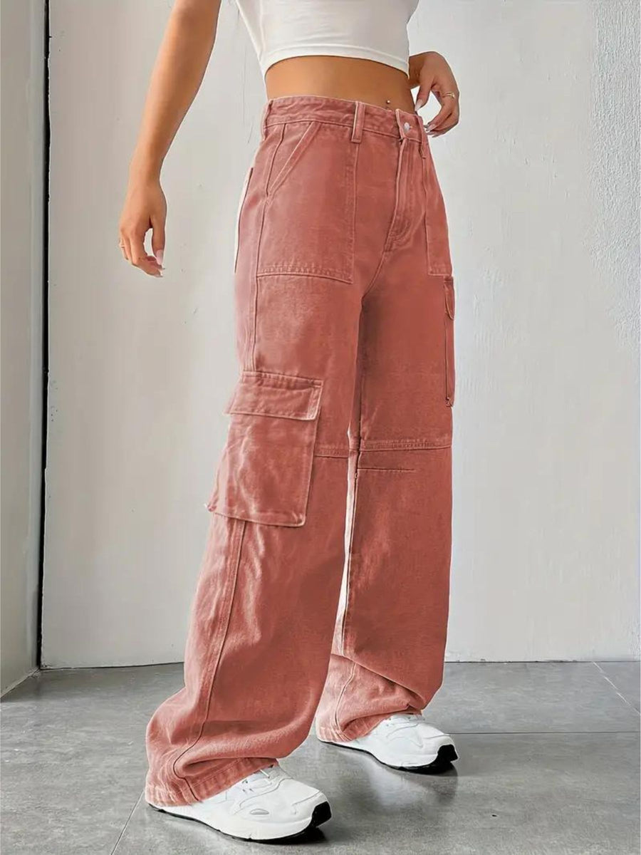 City Slicker Scout Cargo Denim – Orange Cargo Jeans Back View – Glossia Fashion