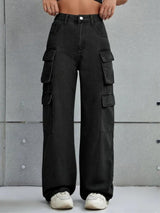 Voyager Vixen Cargo Pants – Black Cargo Jeans Side View – Glossia Fashion