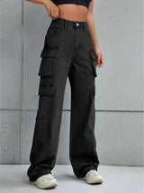 Voyager Vixen Cargo Pants – Black Cargo Jeans Front View – Glossia Fashion