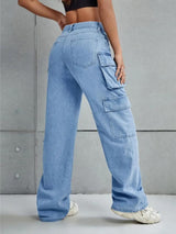 Voyager Vixen Cargo Pants – Light Blue Cargo Jeans Side View – Glossia Fashion