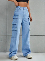 Voyager Vixen Cargo Pants – Light Blue Cargo Jeans Back View – Glossia Fashion