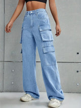 Voyager Vixen Cargo Pants – Light Blue Cargo Jeans Detail View – Glossia Fashion
