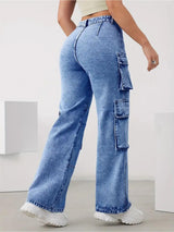 Cityscape Adventurer Cargo Denim – Blue Cargo Jeans Detail View – Glossia Fashion