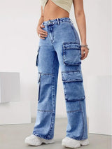Cityscape Adventurer Cargo Denim – Blue Cargo Jeans Back View – Glossia Fashion