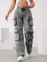 Cityscape Adventurer Cargo Denim – Grey Cargo Jeans Front View – Glossia Fashion