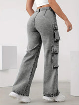 Cityscape Adventurer Cargo Denim – Grey Cargo Jeans Back View – Glossia Fashion