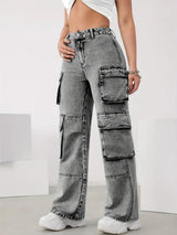 Cityscape Adventurer Cargo Denim – Grey Cargo Jeans Side View – Glossia Fashion