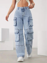 Cityscape Adventurer Cargo Denim – Light Blue Cargo Jeans Front View – Glossia Fashion