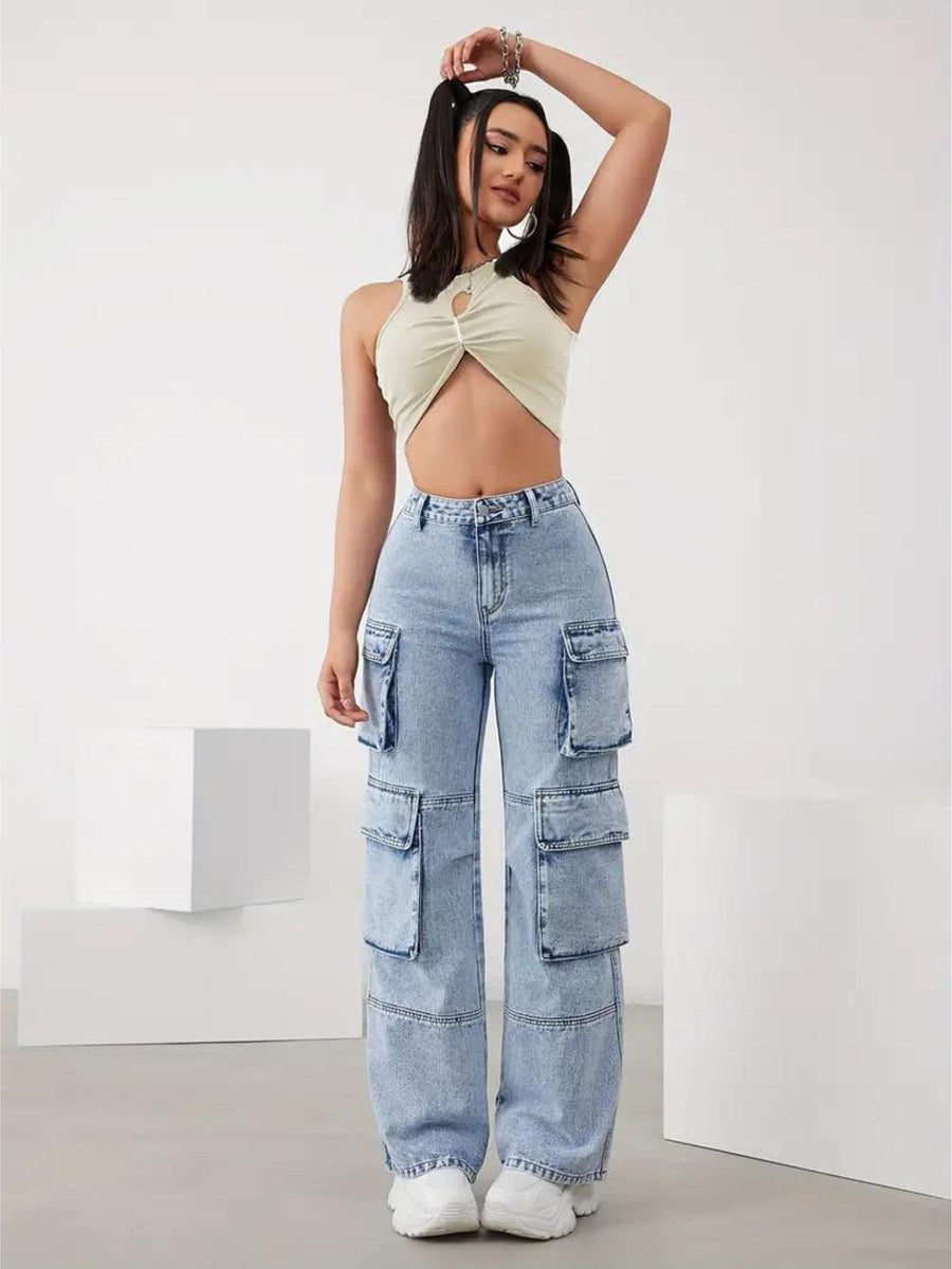 Stacked & Packed Cargo Wide Legs – Light Blue