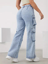 Cityscape Adventurer Cargo Denim – Light Blue Cargo Jeans Back View – Glossia Fashion