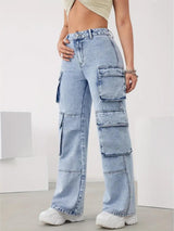 Cityscape Adventurer Cargo Denim – Light Blue Cargo Jeans Side View – Glossia Fashion