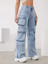 Cityscape Adventurer Cargo Denim – Light Blue Cargo Jeans Detail View – Glossia Fashion