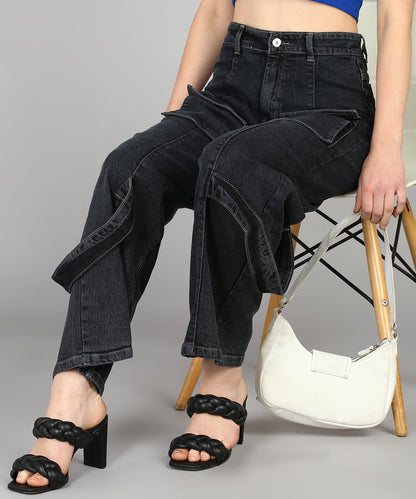 Black City Roamer Chic Cargo Jeans