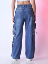 Desert Nomad Cargo Denim – Blue Cargo Jeans Back View – Glossia Fashion