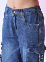 Desert Nomad Cargo Denim – Blue Cargo Jeans Style View – Glossia Fashion