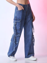 Desert Nomad Cargo Denim – Blue Cargo Jeans Model View – Glossia Fashion