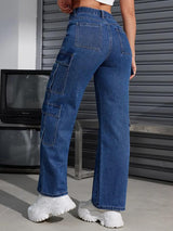 Explorer Expedition Cargo Denim – Blue Cargo Jeans Side View – Glossia Fashion