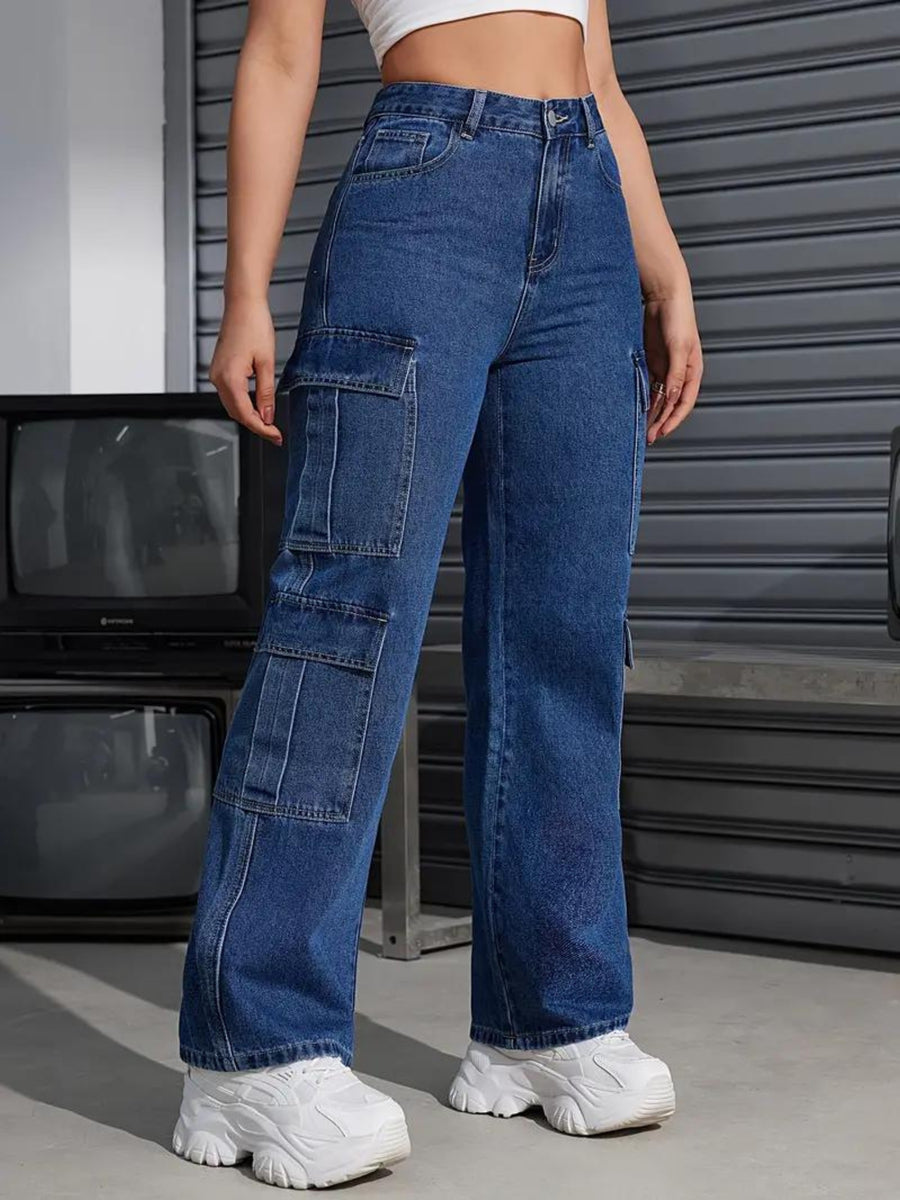 Explorer Expedition Cargo Denim – Blue Cargo Jeans Style View – Glossia Fashion