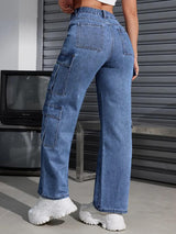 Explorer Expedition Cargo Denim – Light Blue Cargo Jeans Side View – Glossia Fashion