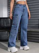 Explorer Expedition Cargo Denim – Light Blue Cargo Jeans Detail View – Glossia Fashion