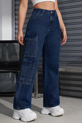 Explorer Expedition Cargo Denim – Navy Blue Cargo Jeans Back View – Glossia Fashion