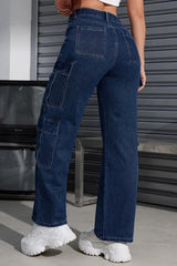 Explorer Expedition Cargo Denim – Navy Blue Cargo Jeans Side View – Glossia Fashion