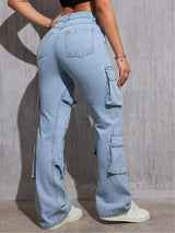 Adventure Seeker Cargo Denim – High Rise Cargo Jeans Back View – Glossia Fashion