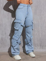 Adventure Seeker Cargo Denim – High Rise Cargo Jeans Detail View – Glossia Fashion