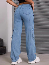 Urban Safari Scout Cargo Denim – Blue Cargo Jeans Side View – Glossia Fashion