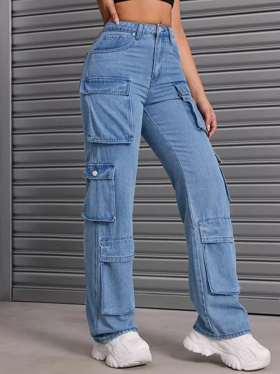 Urban Safari Scout Cargo Denim – Blue Cargo Jeans Back View – Glossia Fashion