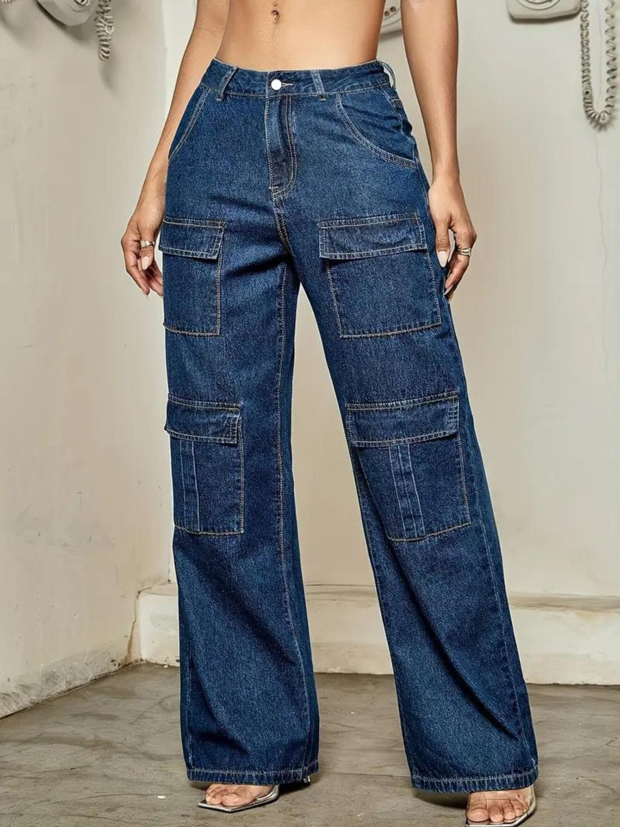 Wilderness Wanderer Cargo Denim – Navy Blue Cargo Jeans – Glossia Fashion