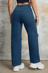 Wilderness Wanderer Cargo Denim – Navy Blue Cargo Jeans Side View – Glossia Fashion