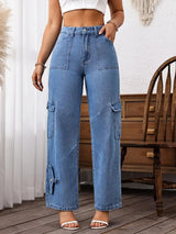 Horizon Fit Gen-Z Cargo Jeans – Blue Cargo Jeans Front View – Glossia Fashion