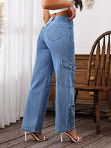 Horizon Fit Gen-Z Cargo Jeans – Blue Cargo Jeans Side View – Glossia Fashion