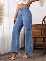 Horizon Fit Gen-Z Cargo Jeans – Blue Cargo Jeans Back View – Glossia Fashion